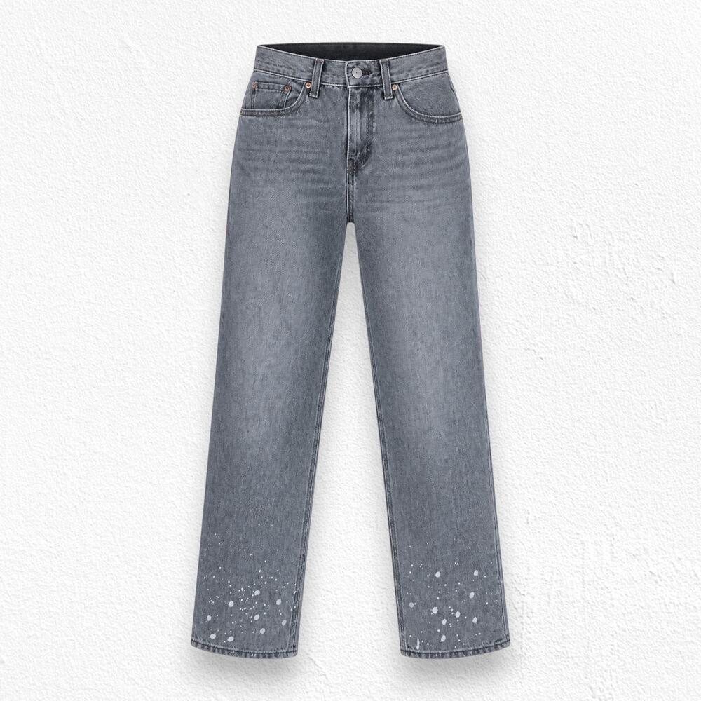 Levi's Low Pro Happy Accident Gray Splatter Straight Jeans NWT 27